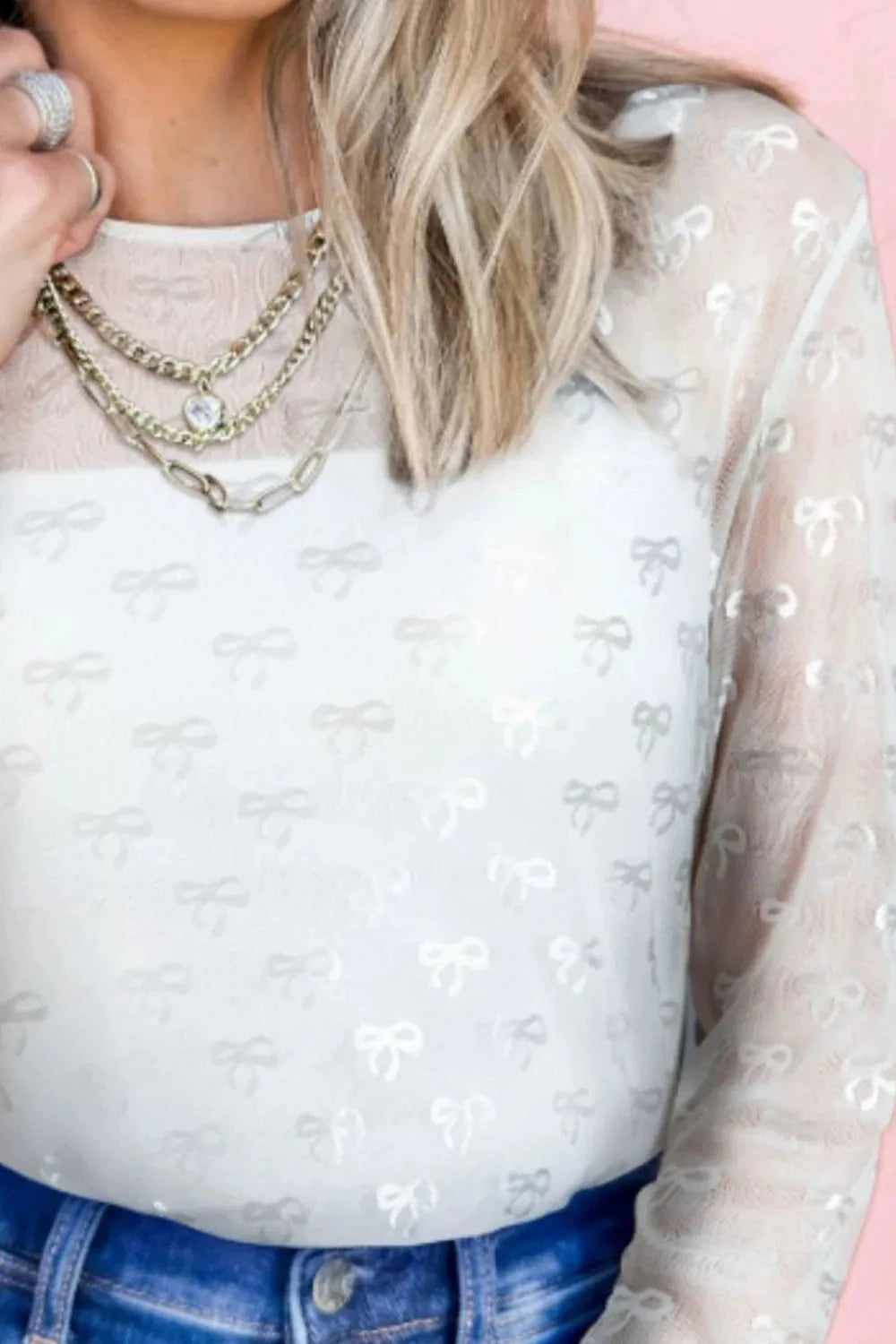 Bow Round Neck Long Sleeve Top Coco’s Tee Boutique