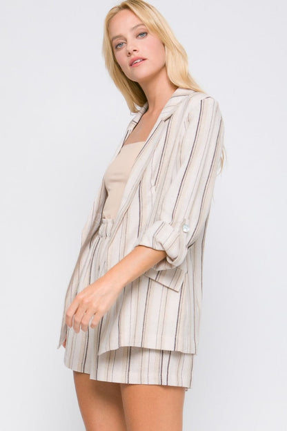 Love Tree Linen Woven Striped Blazer.