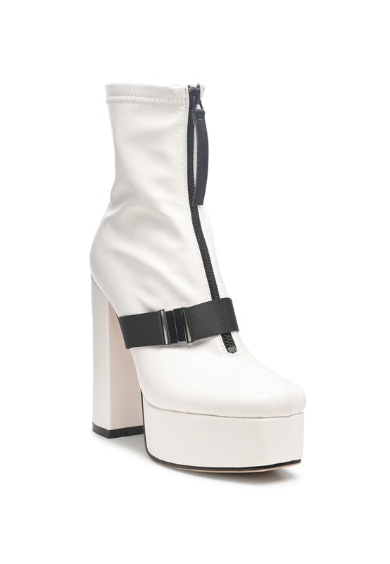 Stylish high block heel boots with buckle detail