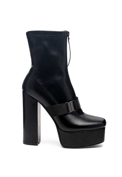 Stylish high block heel boots with buckle detail