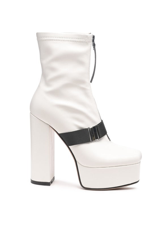 Stylish high block heel boots with buckle detail