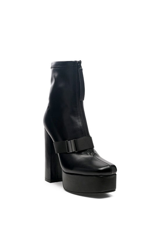 Stylish high block heel boots with buckle detail