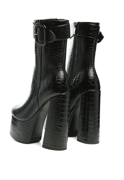 Chic Croc-Textured High Heel Booties