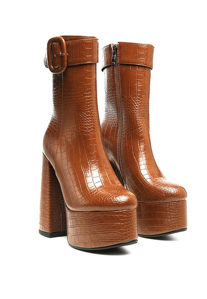 Chic Croc-Textured High Heel Booties