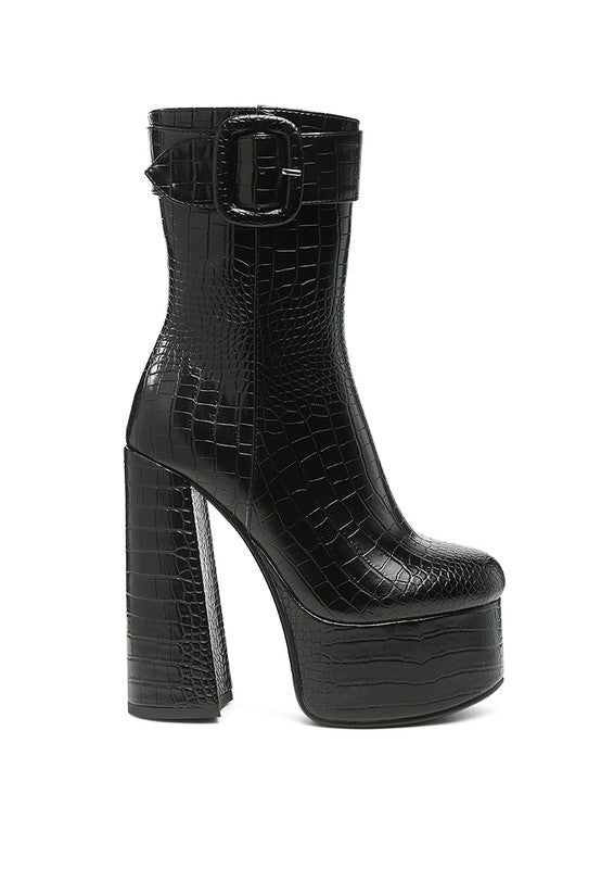 Chic Croc-Textured High Heel Booties