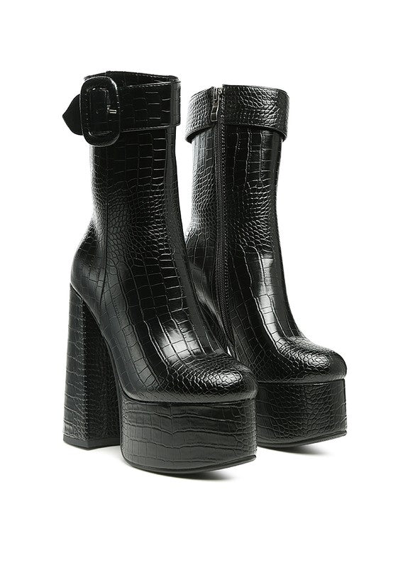 Chic Croc-Textured High Heel Booties