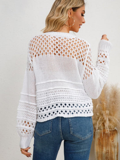 Cutout Round Neck Knit Top.