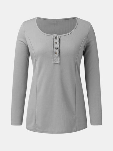 Full Size Scoop Neck Long Sleeve T-Shirt.