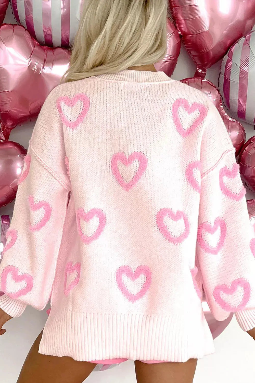 Heart Shape Bubble Sleeve Baggy Sweater Simply Love