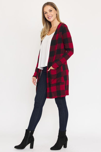 Buffalo plaid long open cardigan for effortless style