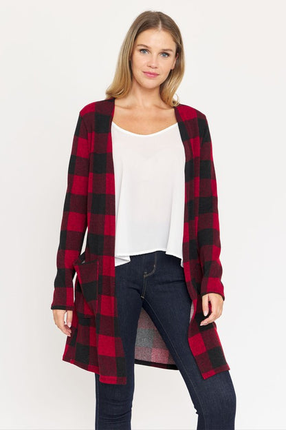 Buffalo plaid long open cardigan for effortless style