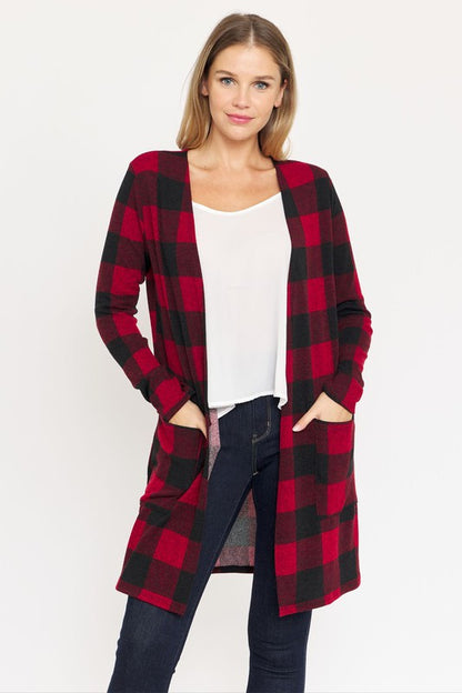 Buffalo plaid long open cardigan for effortless style