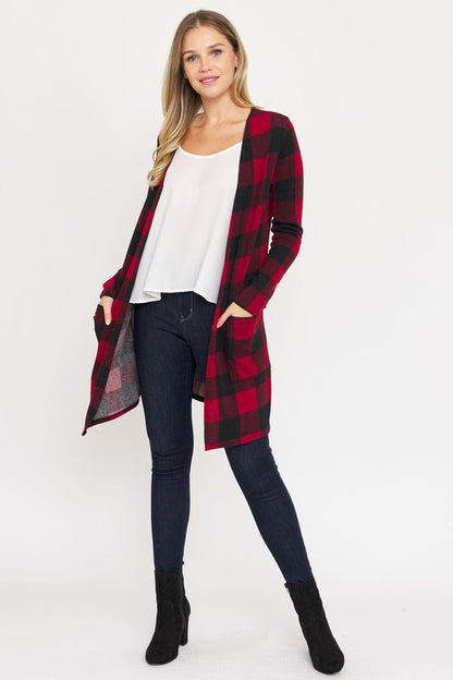 Buffalo plaid long open cardigan for effortless style