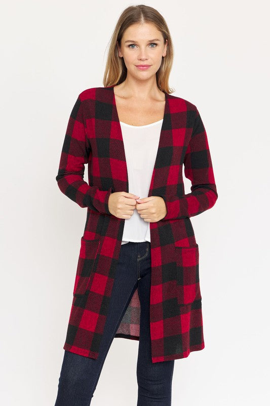 Buffalo plaid long open cardigan for effortless style