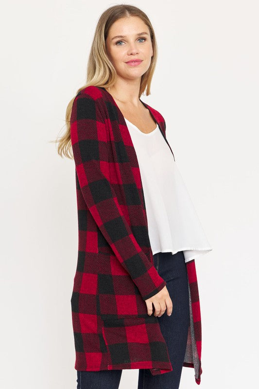 Buffalo plaid long open cardigan for effortless style