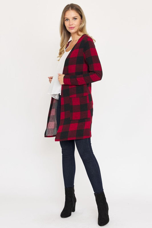 Buffalo plaid long open cardigan for effortless style