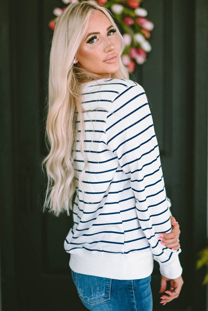 Striped Round Neck Long Sleeve Sweatshirt.