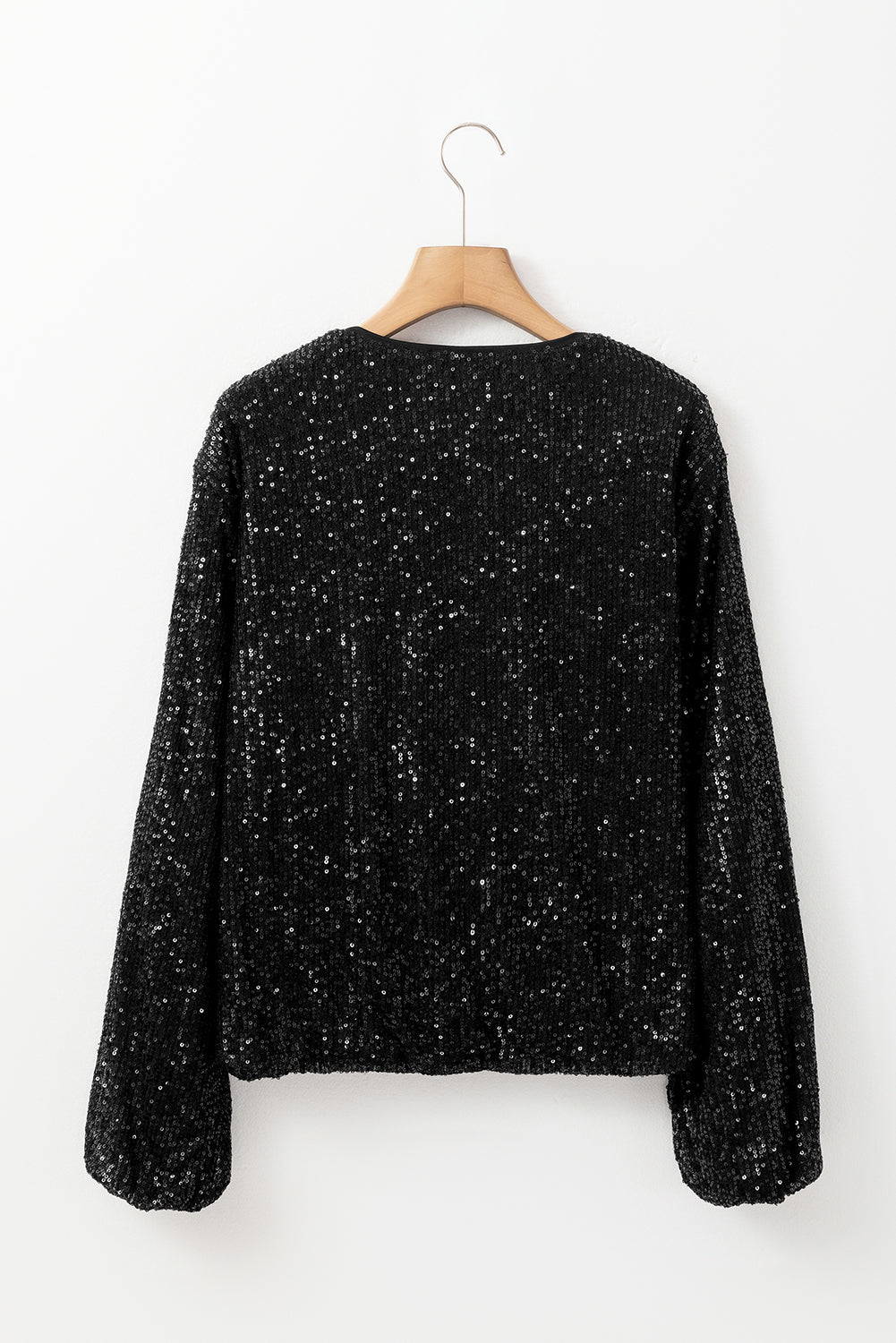 Glamorous black sequin zip-up jacket with long sleeves