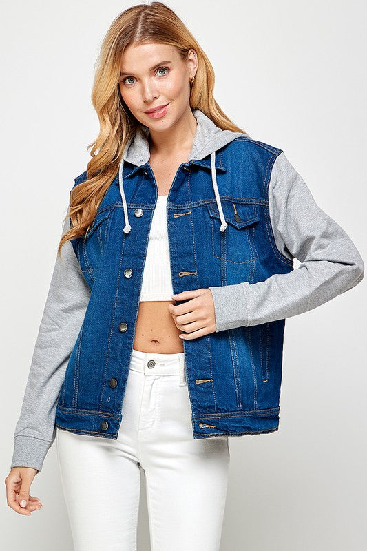 Women's Denim Jacket with Fleece Hood