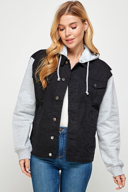 Women's Denim Jacket with Fleece Hood