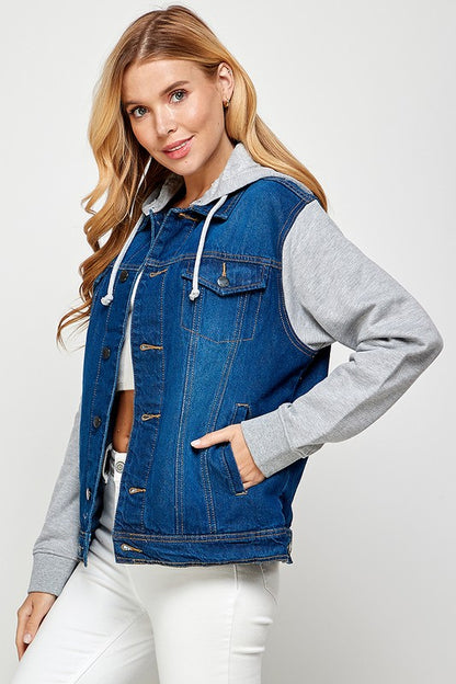 Women's Denim Jacket with Fleece Hood