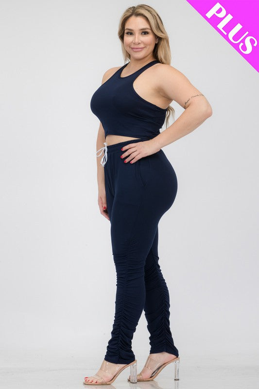 Chic plus size crop tank and ruched pants ensemble