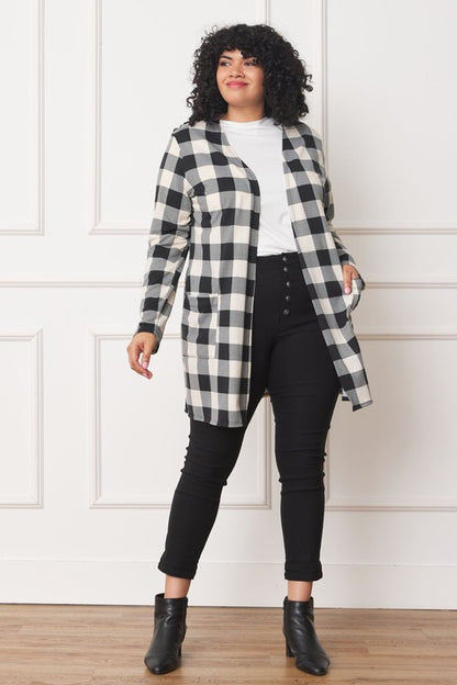 Buffalo plaid long open cardigan for effortless style