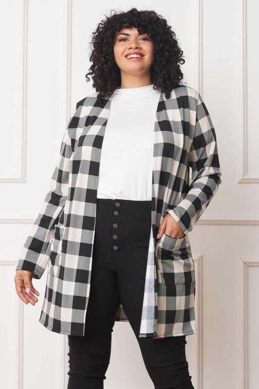 Buffalo plaid long open cardigan for effortless style