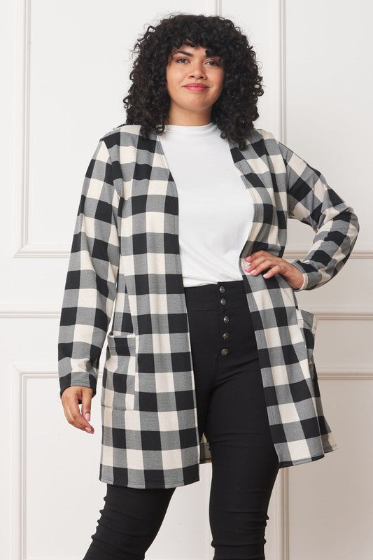 Buffalo plaid long open cardigan for effortless style