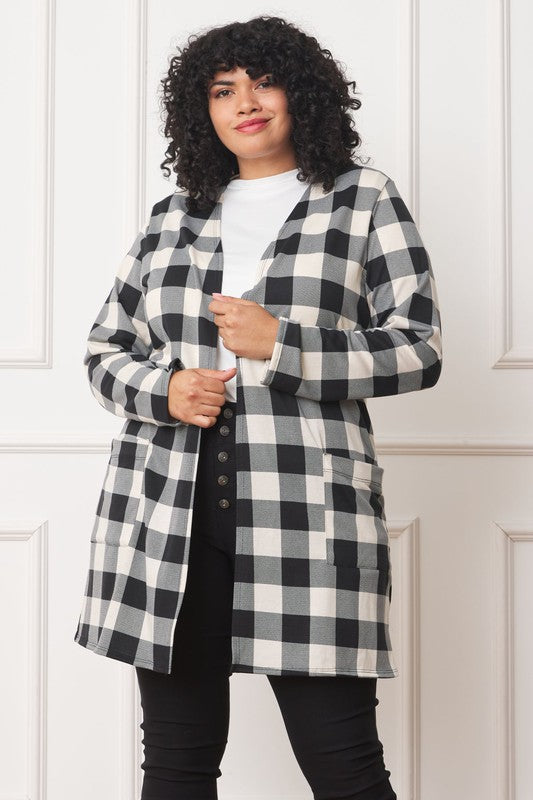 Buffalo plaid long open cardigan for effortless style