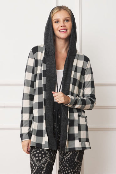 Hooded plaid cardigan - usa made