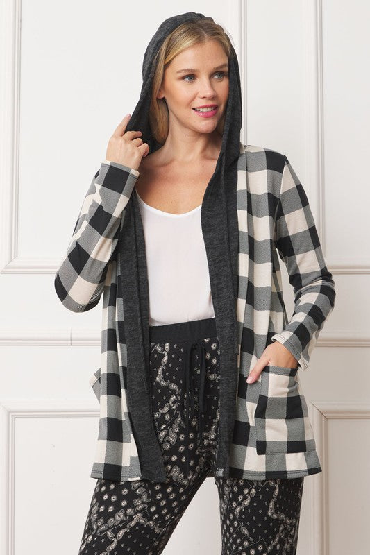 Hooded plaid cardigan - usa made