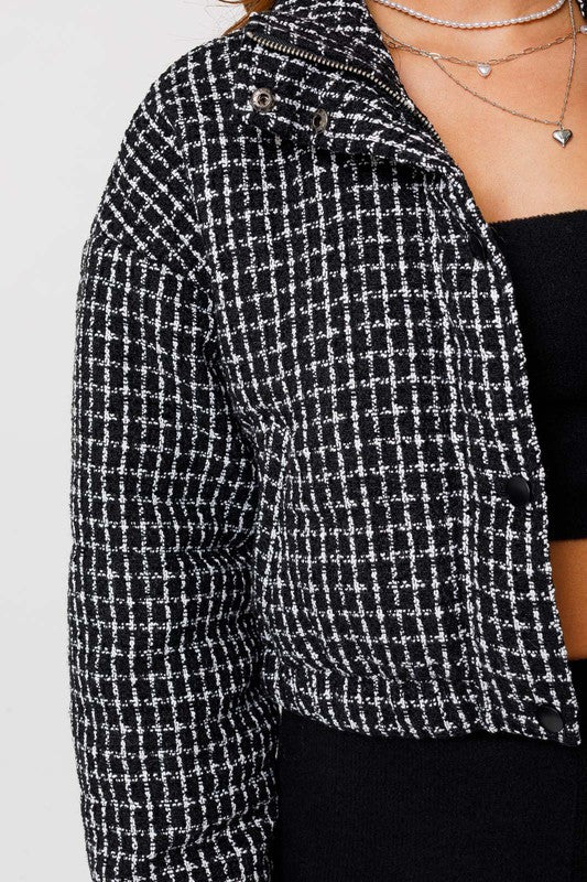 Tweed cropped puffer jacket