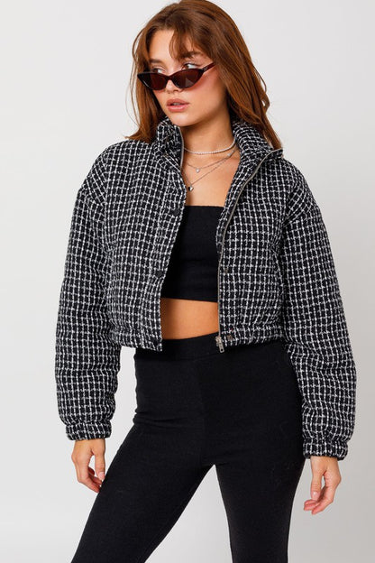 Tweed cropped puffer jacket