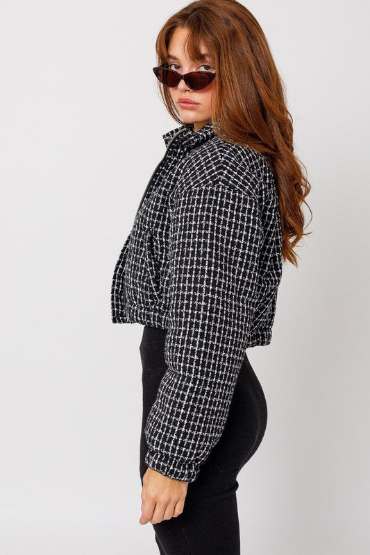 Tweed cropped puffer jacket