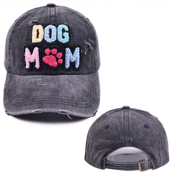 Dog Mom Chenille Patch Distressed Hat Cap Coco’s Tee Boutique