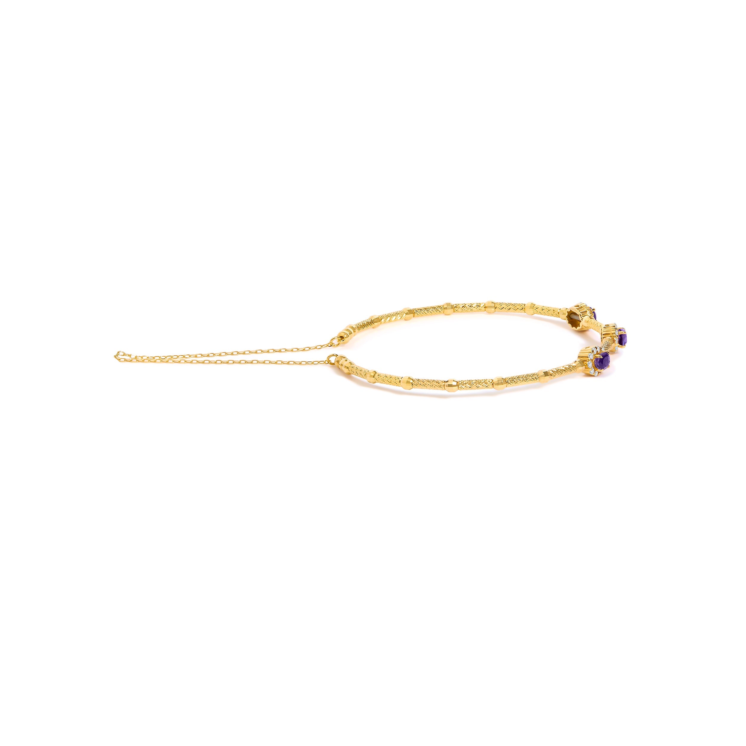 18K Yellow Gold Purple Amethyst and 1/3 Cttw Diamond Halo Station Bracelet