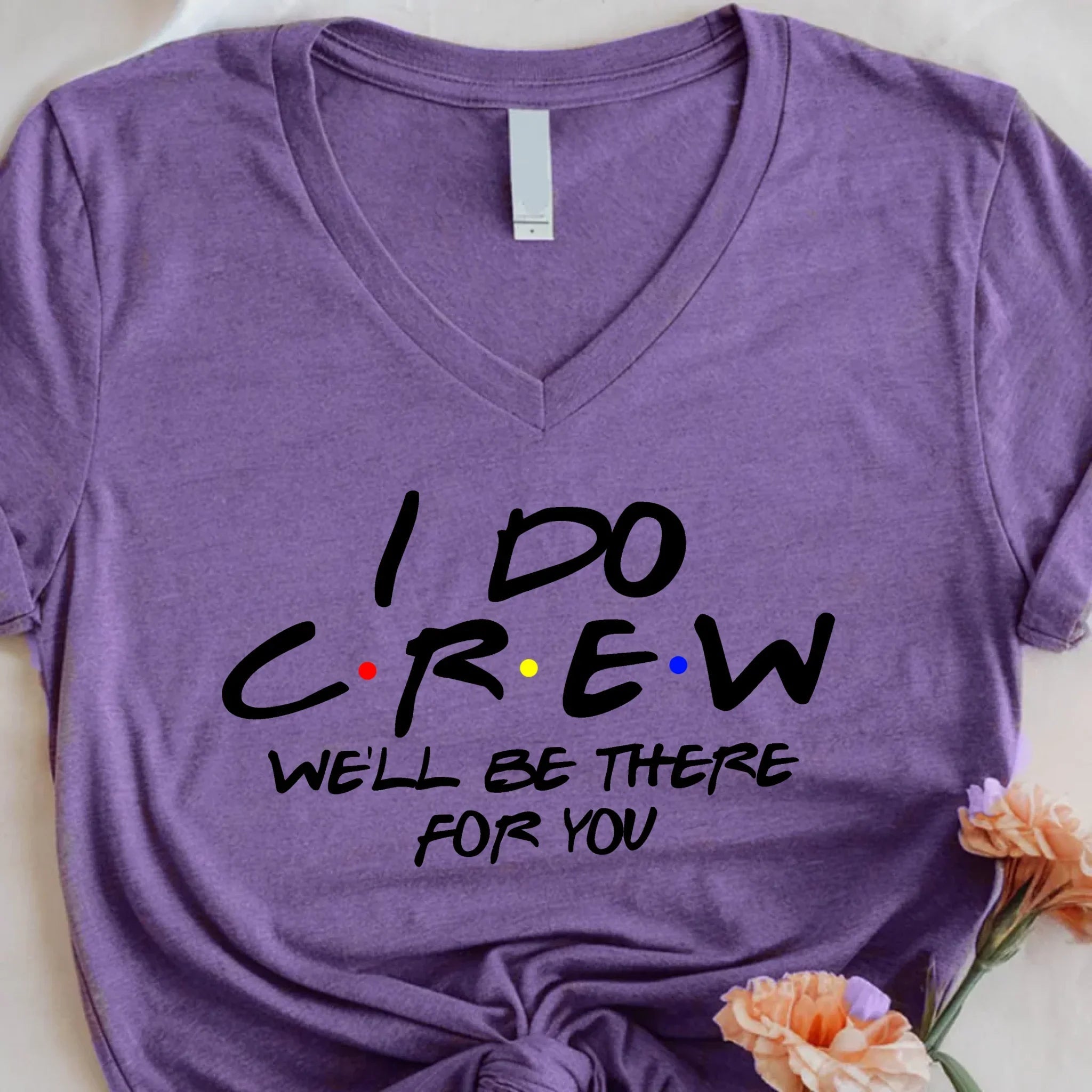 Adorb.co I Do Crew V-Neck Tee print close-up, highlighting crisp detail and durable quality on soft cotton.