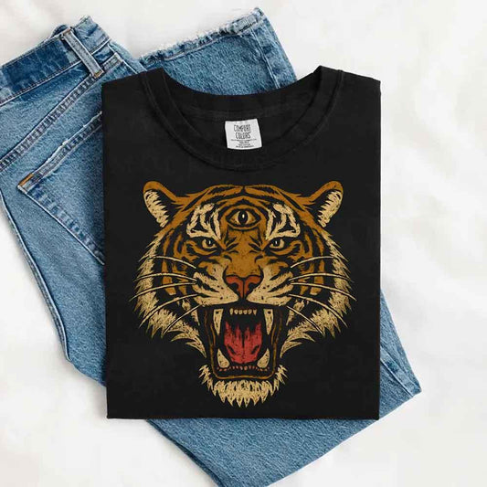Adorb Custom Tees Vintage Tiger Graphic Tee, showcasing the full 90s jungle safari design on a comfortable, quality shirt.