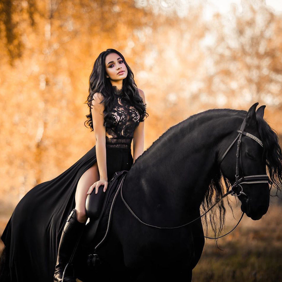 Summer Lady Sexy See through Lace Nude Back High Slit Dress Bella Mia