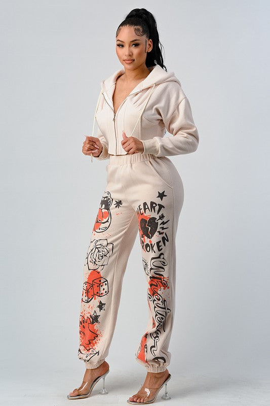 ATHINA CASUAL JACKET AND GRAPHIC PANTS SET Coco’s Tee Boutique