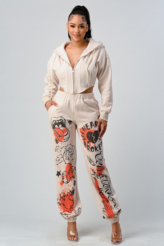 ATHINA CASUAL JACKET AND GRAPHIC PANTS SET Coco’s Tee Boutique