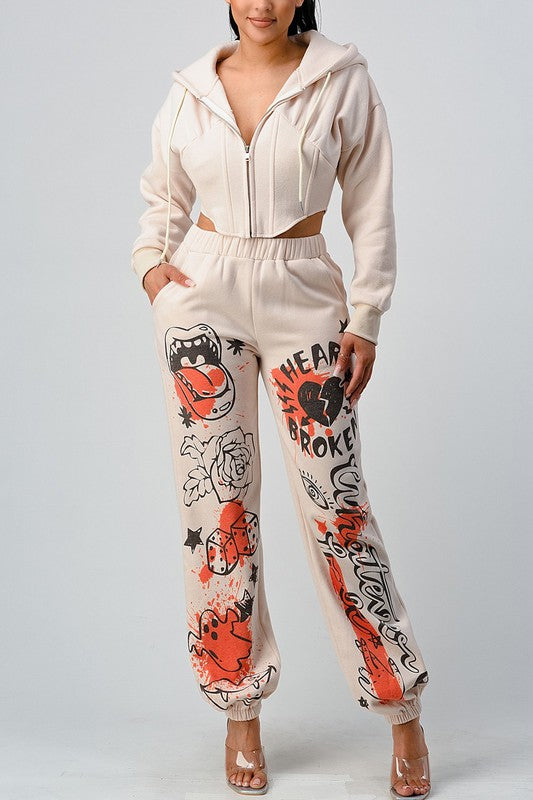 ATHINA CASUAL JACKET AND GRAPHIC PANTS SET Coco’s Tee Boutique