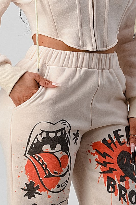 ATHINA CASUAL JACKET AND GRAPHIC PANTS SET Coco’s Tee Boutique