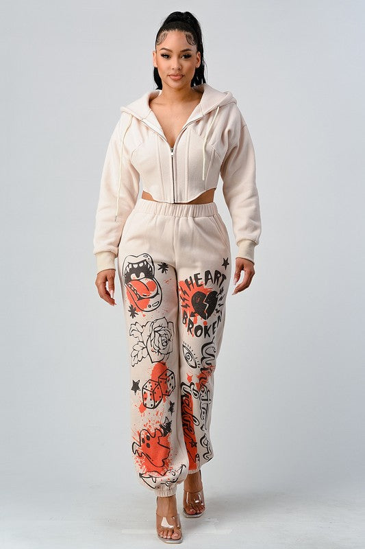 ATHINA CASUAL JACKET AND GRAPHIC PANTS SET Coco’s Tee Boutique