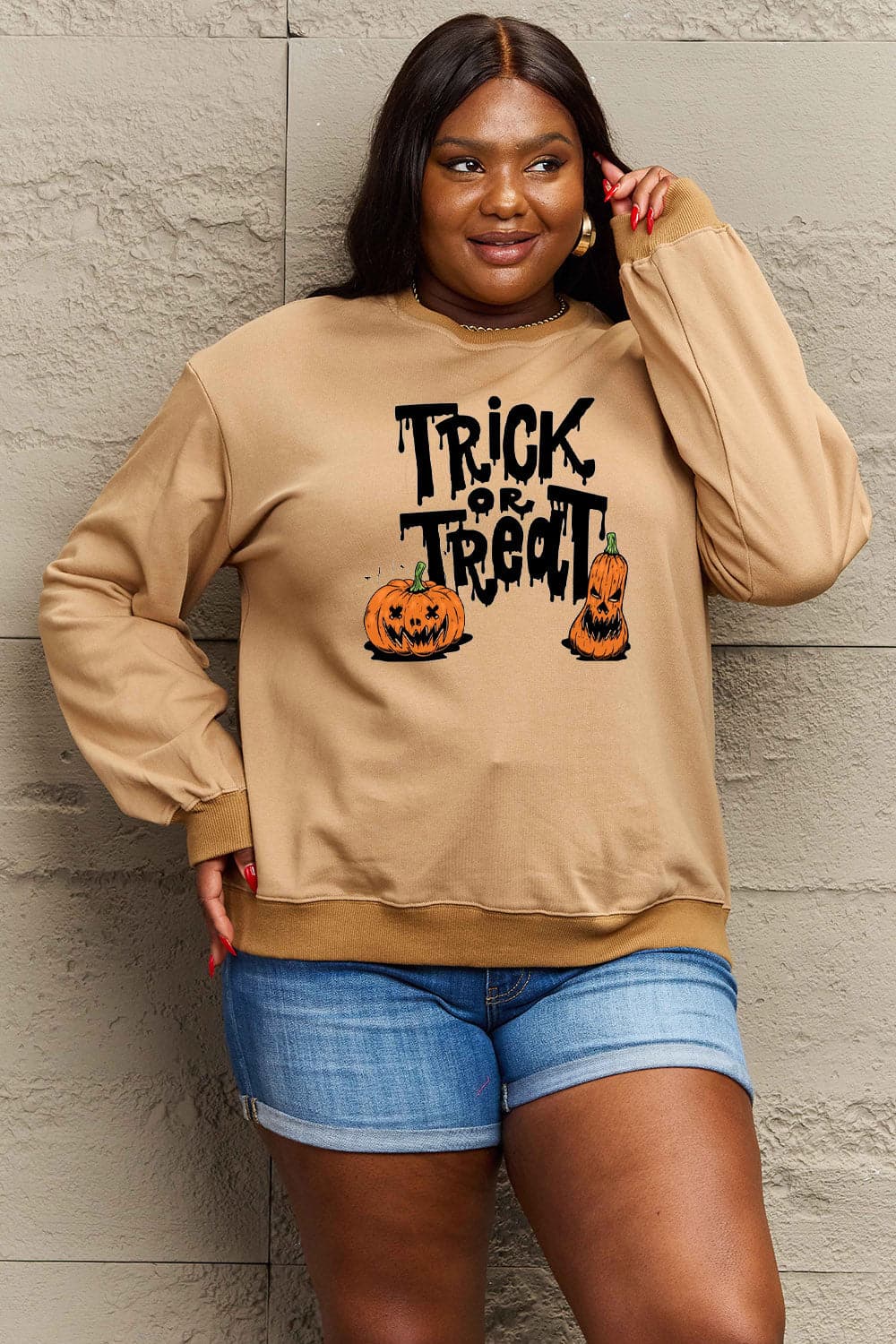 Simply Love Full Size TRICK OR TREAT Graphic Sweatshirt.