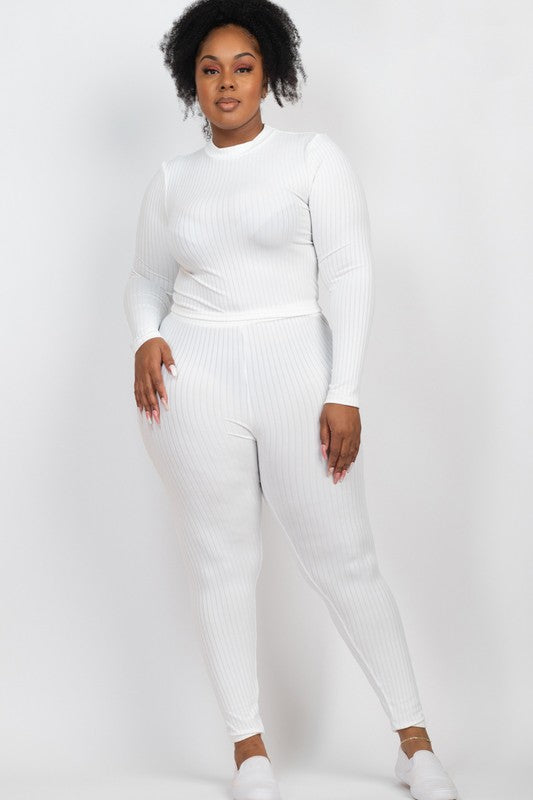Effortlessly Chic Ribbed Mock Neck Leggings Set – Plus Size, Multiple Colors Coco’s Tee Boutique