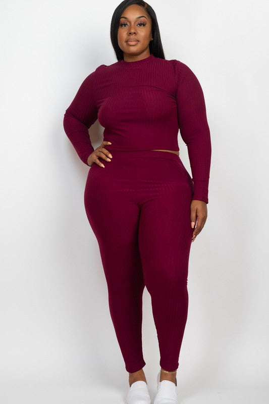 Effortlessly Chic Ribbed Mock Neck Leggings Set – Plus Size, Multiple Colors Coco’s Tee Boutique