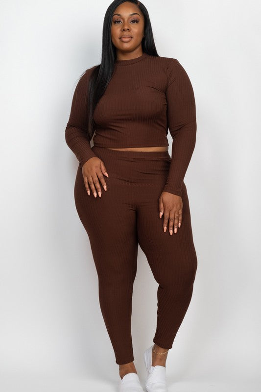 Effortlessly Chic Ribbed Mock Neck Leggings Set – Plus Size, Multiple Colors Coco’s Tee Boutique