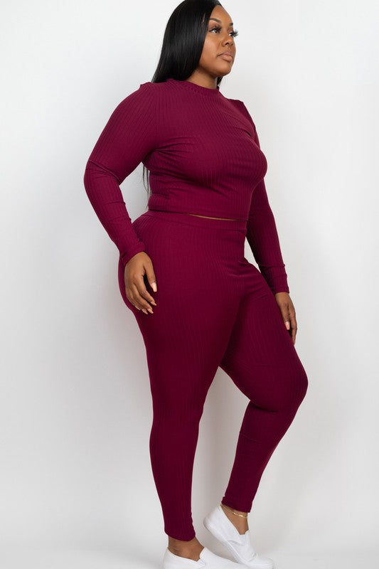 Effortlessly Chic Ribbed Mock Neck Leggings Set – Plus Size, Multiple Colors Coco’s Tee Boutique